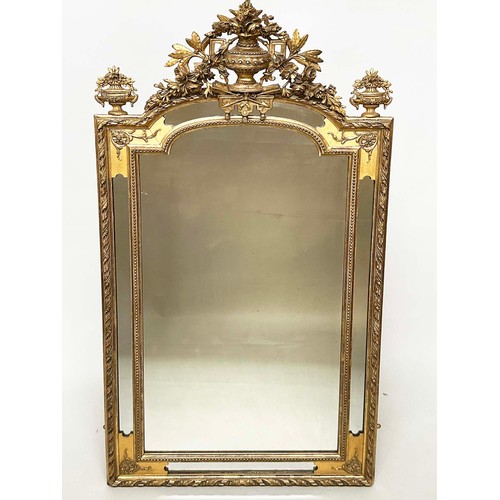 432 - WALL MIRROR, 19th century French giltwood and gesso, arched rectangular with marginal mirror plates ... 