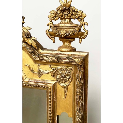 432 - WALL MIRROR, 19th century French giltwood and gesso, arched rectangular with marginal mirror plates ... 