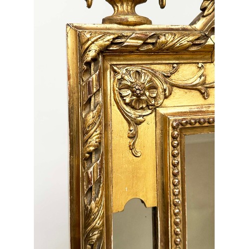 432 - WALL MIRROR, 19th century French giltwood and gesso, arched rectangular with marginal mirror plates ... 