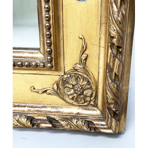 432 - WALL MIRROR, 19th century French giltwood and gesso, arched rectangular with marginal mirror plates ... 