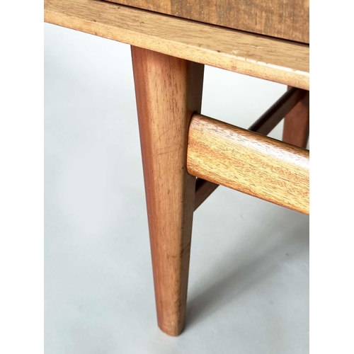 438 - GORDON RUSSELL SIDEBOARD, mid 20th century teak, with three drawers flanked by cupboards stamped to ... 