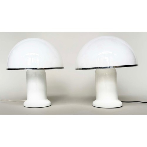 440 - GROUPE HABITAT MUSHROOM LAMPS, a pair, 1970's, opaque plexiglass shade and white body, 43cm H. (2)