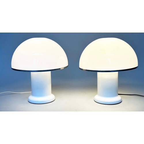 440 - GROUPE HABITAT MUSHROOM LAMPS, a pair, 1970's, opaque plexiglass shade and white body, 43cm H. (2)