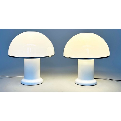 440 - GROUPE HABITAT MUSHROOM LAMPS, a pair, 1970's, opaque plexiglass shade and white body, 43cm H. (2)