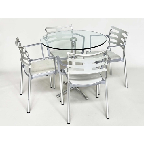 442 - FRITZ HANSEN ICE DINING CHAIRS, a set of four, by Kasper Salto, with a chrome and glass tilt action ... 