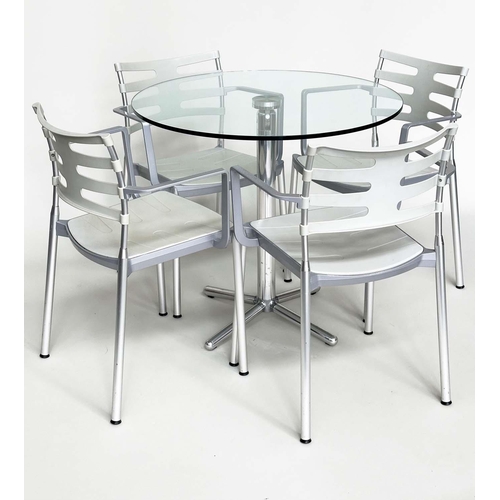 442 - FRITZ HANSEN ICE DINING CHAIRS, a set of four, by Kasper Salto, with a chrome and glass tilt action ... 