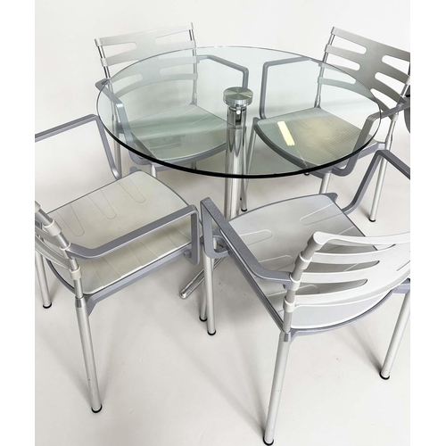 442 - FRITZ HANSEN ICE DINING CHAIRS, a set of four, by Kasper Salto, with a chrome and glass tilt action ... 