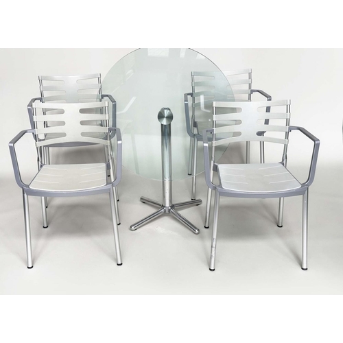 442 - FRITZ HANSEN ICE DINING CHAIRS, a set of four, by Kasper Salto, with a chrome and glass tilt action ... 