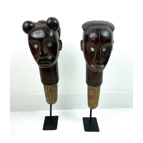 10 - FANG POLE HEAD'S, a pair,  Gabon , 57cm H. (2)