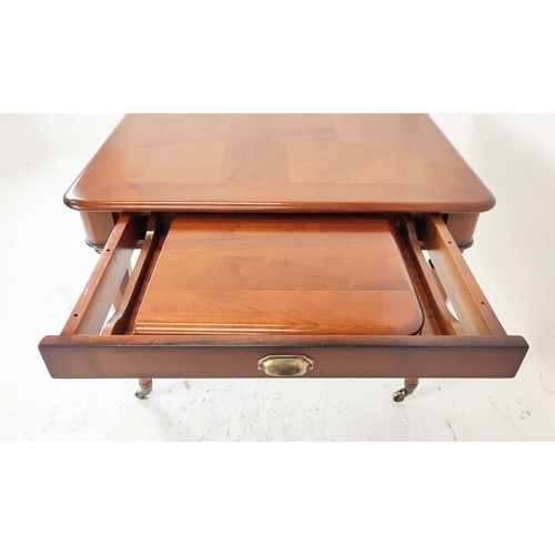 260 - DINING TABLE, cherrywood with two pull out drawers supporting extra leaves, labelled L'Origine, 77cm... 