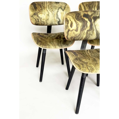 301 - DINING CHAIRS, a set of four, Italian 1950s style bent plywood and metal framed, 88cm H (matching pr... 