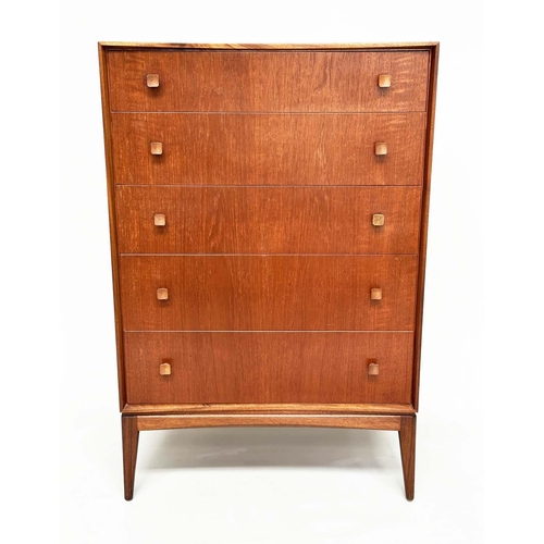 302 - ATTRIBUTED TO MCINTOSH OF KIRKCALDY CHEST, vintage 20th century, with five drawers on tapered suppor... 