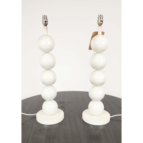 316 - COACH HOUSE TABLE LAMPS, a pair, white metal ball stems, 62cm H. (2)