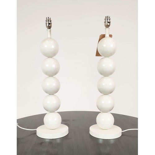 316 - COACH HOUSE TABLE LAMPS, a pair, white metal ball stems, 62cm H. (2)