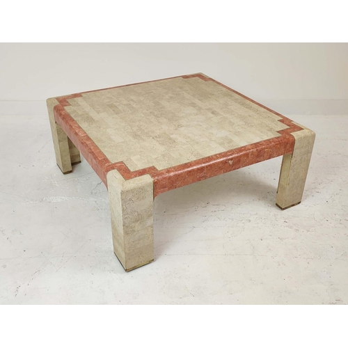 317 - MAITLAND SMITH COFFEE TABLE, tessellated travertine stone with brass inlay, 95cm x 95cm x 45cm H.