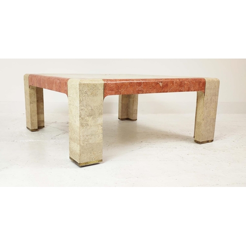 317 - MAITLAND SMITH COFFEE TABLE, tessellated travertine stone with brass inlay, 95cm x 95cm x 45cm H.