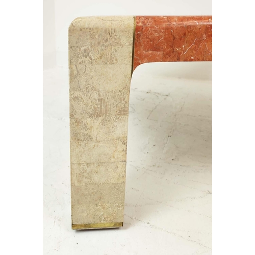 317 - MAITLAND SMITH COFFEE TABLE, tessellated travertine stone with brass inlay, 95cm x 95cm x 45cm H.