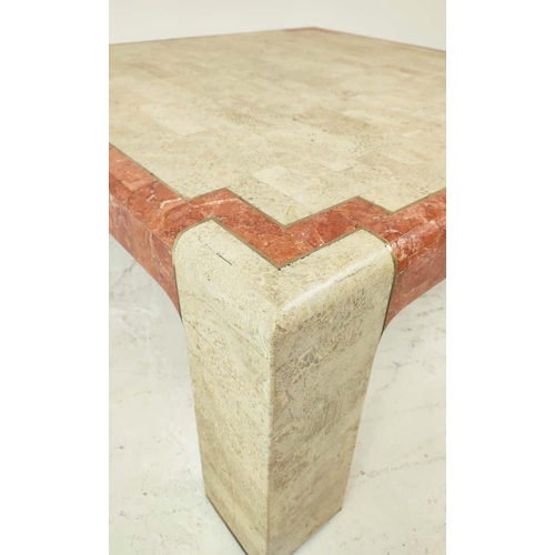 317 - MAITLAND SMITH COFFEE TABLE, tessellated travertine stone with brass inlay, 95cm x 95cm x 45cm H.