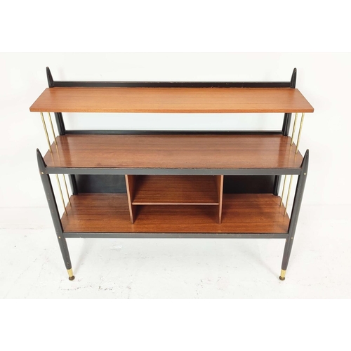 318 - G PLAN LIBRENZA BOOKCASES, a pair, vintage 1950s, ebonised and brass detail, 106cm x 95cm H x 31cm. ... 