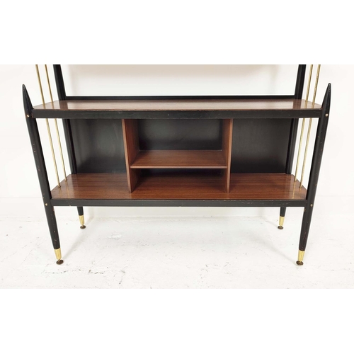 318 - G PLAN LIBRENZA BOOKCASES, a pair, vintage 1950s, ebonised and brass detail, 106cm x 95cm H x 31cm. ... 