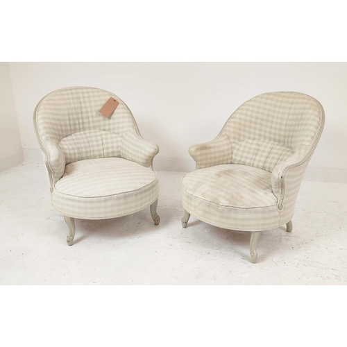 327 - NURSING CHAIRS, a pair, Napoleon III manner in checked fabric, with each painted showframe, 62cm W x... 