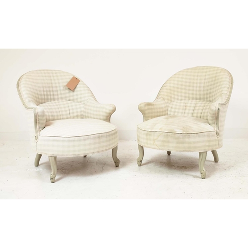 327 - NURSING CHAIRS, a pair, Napoleon III manner in checked fabric, with each painted showframe, 62cm W x... 