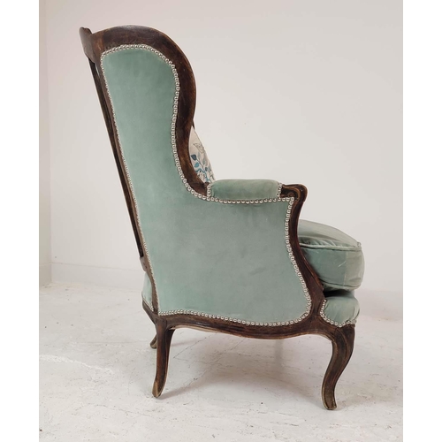 328 - WILLIAM YEOWARD BERGERE, 19th century French, in duck egg blue velvet with an oak showframe, 98cm H ... 