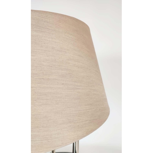 377 - R V ASTLEY TABLE LAMPS, a pair, chrome four branch with stepped bases and shades, 88cm H. (2)