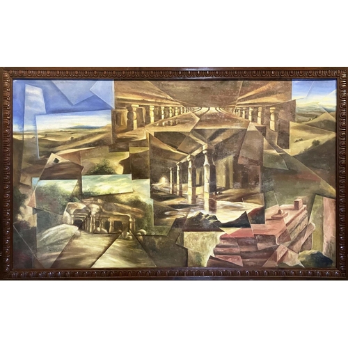 38 - JAYAH BUCKTOWAR 'Cubist Landscape', oil on canvas, 119cm x 212cm, signed verso, framed.