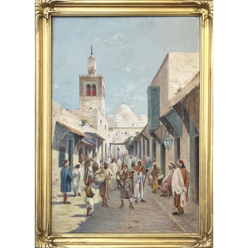 40 - AFTER EUGENE LOUIS CHARVOT, 'Rue El-Alfouine, Marrakesh', oil on canvas, 51cm x 34cm, indistinctly s... 