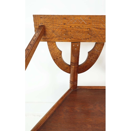 410 - SWEDISH MONK'S BENCH, with carved and turned detail, 95cm W x 90cm H.