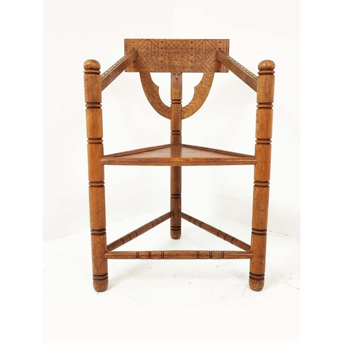 411 - SWEDISH MONK CHAIRS, a pair, with carved and turned detail, each 56cm W x 88cm H.