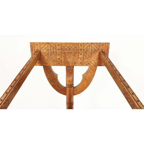 411 - SWEDISH MONK CHAIRS, a pair, with carved and turned detail, each 56cm W x 88cm H.