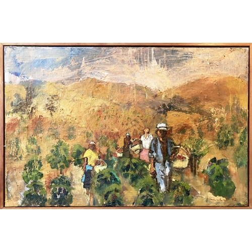 48 - SOUTH AMERICAN LANDSCAPE WITH FIGURES, oil on canvas, signed, framed.