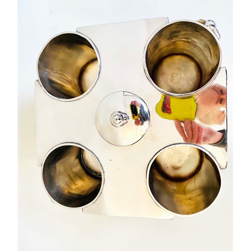 344 - WINE COOLER, polished metal to hold four bottles, 32cm x 31cm x 20cm H.