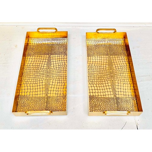 353 - COCKTAIL TRAYS, gilt metal with faux snakeskin finish, 49cm x 23cm x 8cm H. (2)