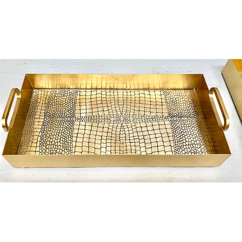 353 - COCKTAIL TRAYS, gilt metal with faux snakeskin finish, 49cm x 23cm x 8cm H. (2)