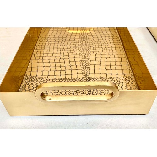 353 - COCKTAIL TRAYS, gilt metal with faux snakeskin finish, 49cm x 23cm x 8cm H. (2)