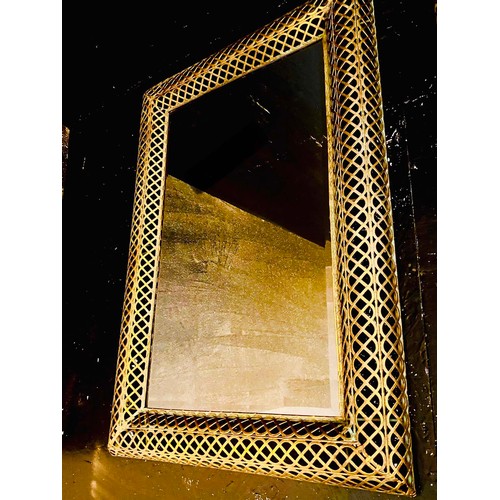 354 - ARCHITECTURAL WALL MIRRORS, a pair, rectangular with pierced gilt metal frames, 100cm H x 70cm. (2)