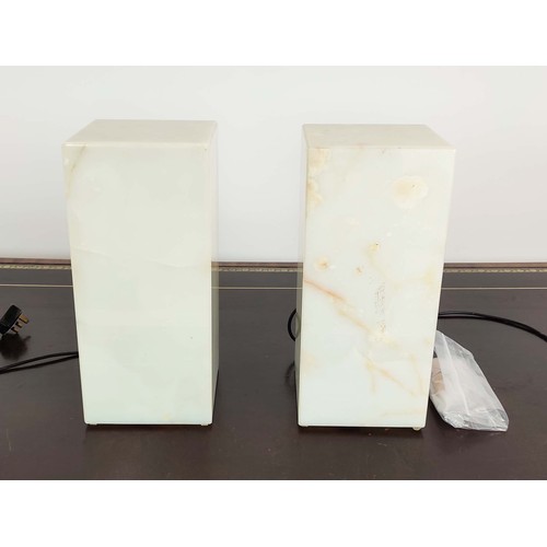 376 - TABLE LAMPS, a pair 40cm H, onyx cuboid design, 40cm x 19cm x 19cm.