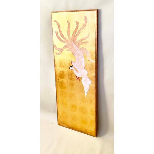 357 - WALL PANEL, Oriental style gilt with bird of paradise decoration, 140cm H x 52cm.