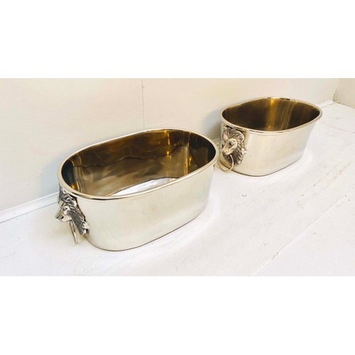 358 - CHAMPAGNE BATHS, a pair, polished metal, 16cm H x 45cm x 26cm. (2)