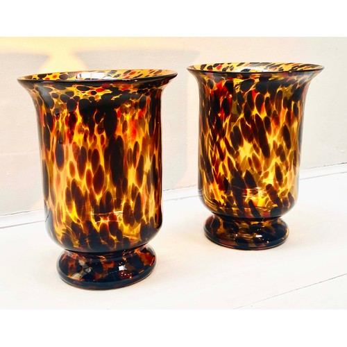 359 - GLASS VASES, a pair, Murano style tortoiseshell glass, 30cm H x 22cm x 22cm. (2)