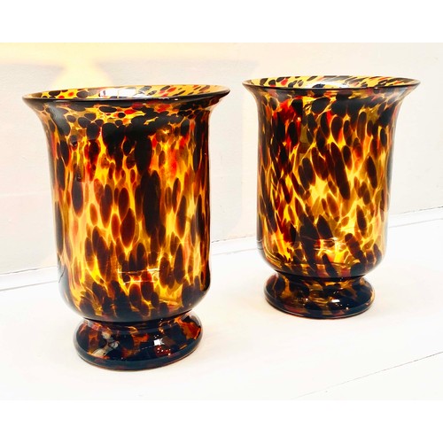 359 - GLASS VASES, a pair, Murano style tortoiseshell glass, 30cm H x 22cm x 22cm. (2)