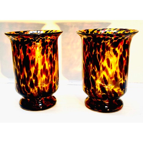 359 - GLASS VASES, a pair, Murano style tortoiseshell glass, 30cm H x 22cm x 22cm. (2)