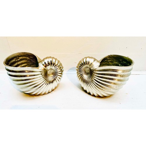 361 - WINE COOLERS, a pair, sea shell form, silvered metal, 18cm H x 26cm x 17cm. (2)