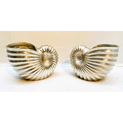 361 - WINE COOLERS, a pair, sea shell form, silvered metal, 18cm H x 26cm x 17cm. (2)