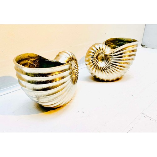 361 - WINE COOLERS, a pair, sea shell form, silvered metal, 18cm H x 26cm x 17cm. (2)