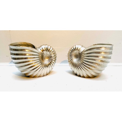 361 - WINE COOLERS, a pair, sea shell form, silvered metal, 18cm H x 26cm x 17cm. (2)