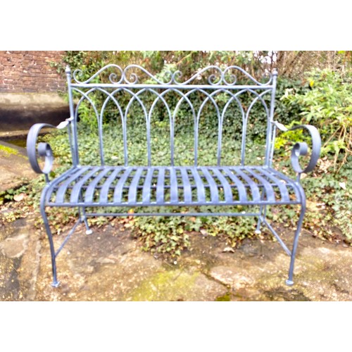 366 - GARDEN  BENCH, grey painted metal, 95cm H x 110cm x 46cm.